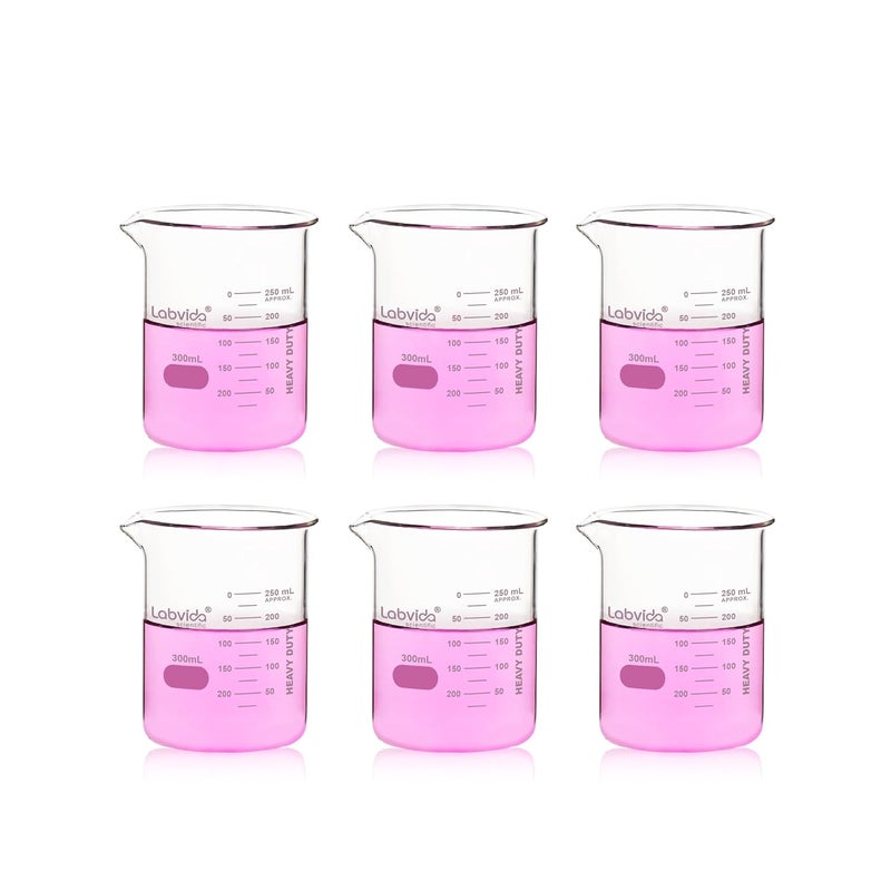 Labvida 6pcs 300ml Upgrated Thick Glass Beakers, Griffin Low Form Beaker Set with Double Scale, 3.3 Boro,LVA021 - Image 1