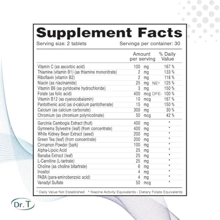 Dr. T Gluco Control – Natural Supplement to Support Healthy Glucose Levels – w/Garcinia Cambogia, Gymnema Sylvestre, White Bean Extract & Green Tea – Supports Metabolism & Well-Being – 60 Tabs 1-Pack - Image 2