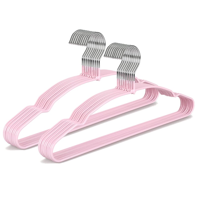 TOPIA HANGER Non Slip Hanger 20 Pack Metal Clothes Hangers Space Saving Heavy Duty Rubber Coated Wire Hanger for Coat Shirt Dress PantsPink CT12P