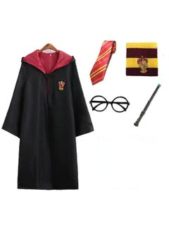Harry Potter Robe Costume Cosplay Set,Hogwarts Wizarding World Costume Robes for Kids & Adults,Dress Up Accessory Include with Striped Tie,Glasses Frame,Wizard Hat,Magic Wand,Pendant(M)