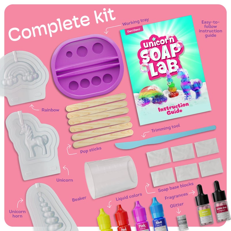 Dan&Darci Unicorn Soap Making Kit - Girls Christmas Crafts DIY Project Age 6+ Year Old Kids - Unicorn Girl Gifts - Science Activity Teenage Gift - Make Your Own Soap - Craft Toys Ages 6 7 8 9 10 11 12 - Image 2