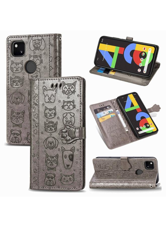 Zaboon Case For Google Pixel 4A Cute Cat and Dog Embossed Horizontal Flip Leather Case with Bracket / Card Slot / Wallet / Lanyard - Image 1