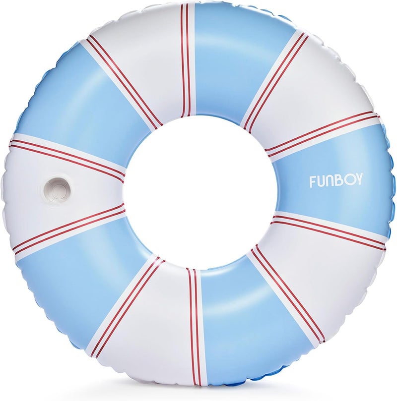 FUNBOY Giant Vintage Stripe Inflatable Pool Float with Cup Holder 48 Pool Float for AdultsInner Tube Pool Toys Swim Rings Swimming Pool Accessories  Pool Lounger Float for Pool Party  Summer