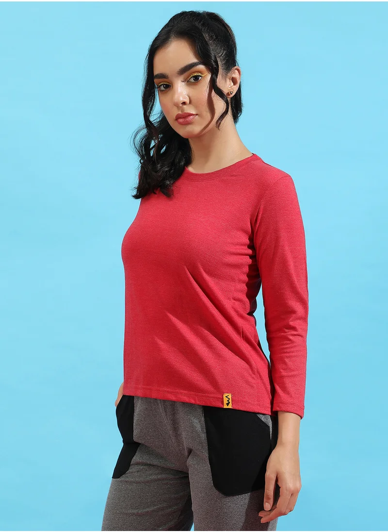 Campus Sutra Women's Solid Red Regular Fit Top