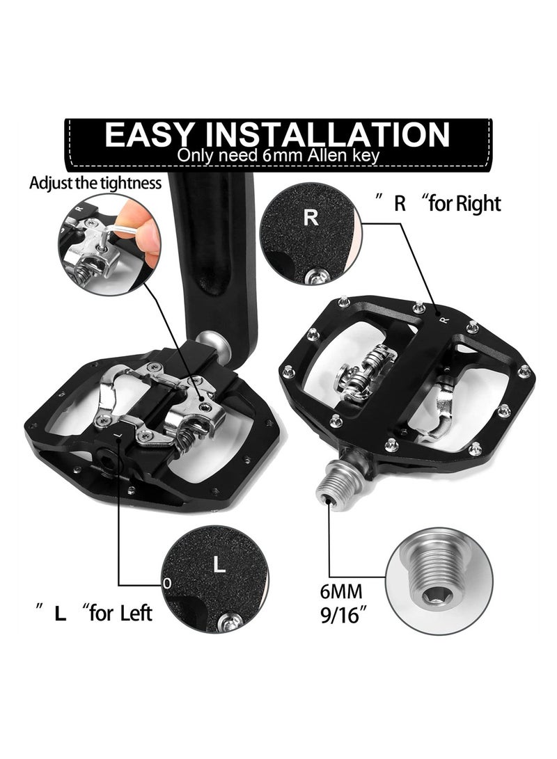 SYOSI SPD Pedals MTB Mountain Bike Clip in Dual Sided Pedals - Road Bike Spin Bike Flat & Clipless Sealed Bearing Bicycle Pedal Compatible with Shimano SPD Cleats (9/16") - Image 5