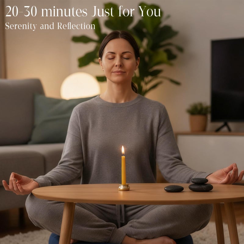 Uniteland 70Pcs Beeswax Candles 30 Minute Meditation Candles, Mini Taper Candles with Brass Candle Holders, Prayer Candle Gift for Yoga Relaxation - Image 3