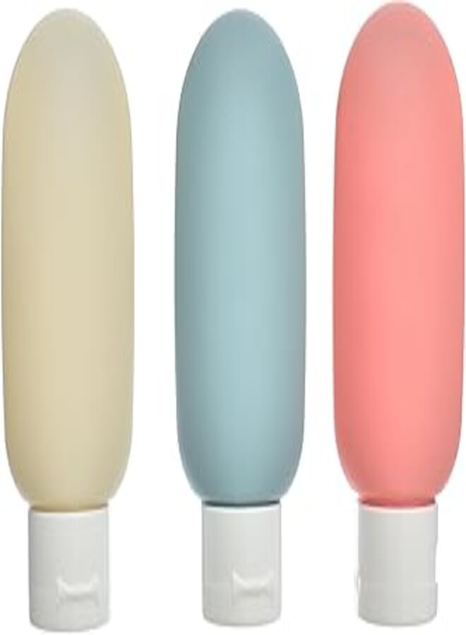 Generic Silicone Small Bottles Traveling With Silicone Storage Bag And Leak Proof For kitchen -Set Of 3 Pieces - Multi Color 