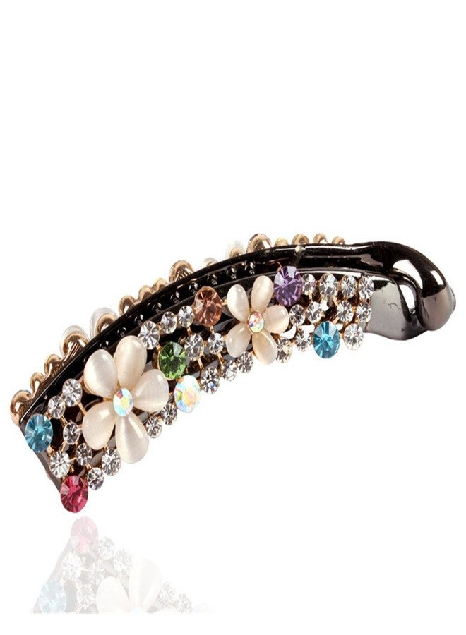 Ruihfas Sparkly Crystal Rhinestone Banana Hair Clips Comb for Lady Women Ponytail Holder (White) - Image 1