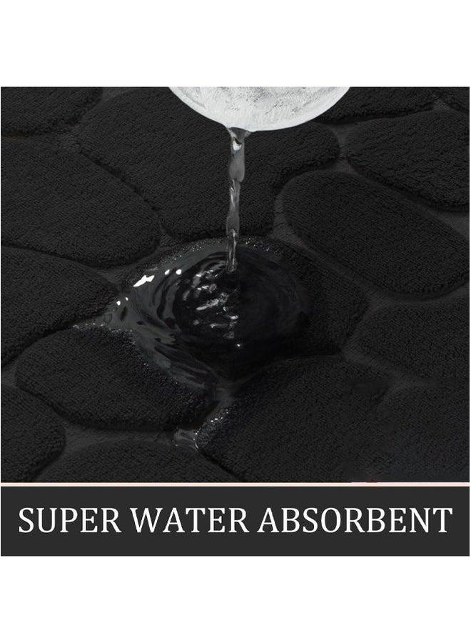 HOMESTAR Bathroom Rugs Sets 3 Piece, Cobblestone Flannel Mats Set Extra Thick, Non Slip Bath for Bathroom, Water Absorbent, Washable Tub, Toilet and Floor (Black)  - Image 2