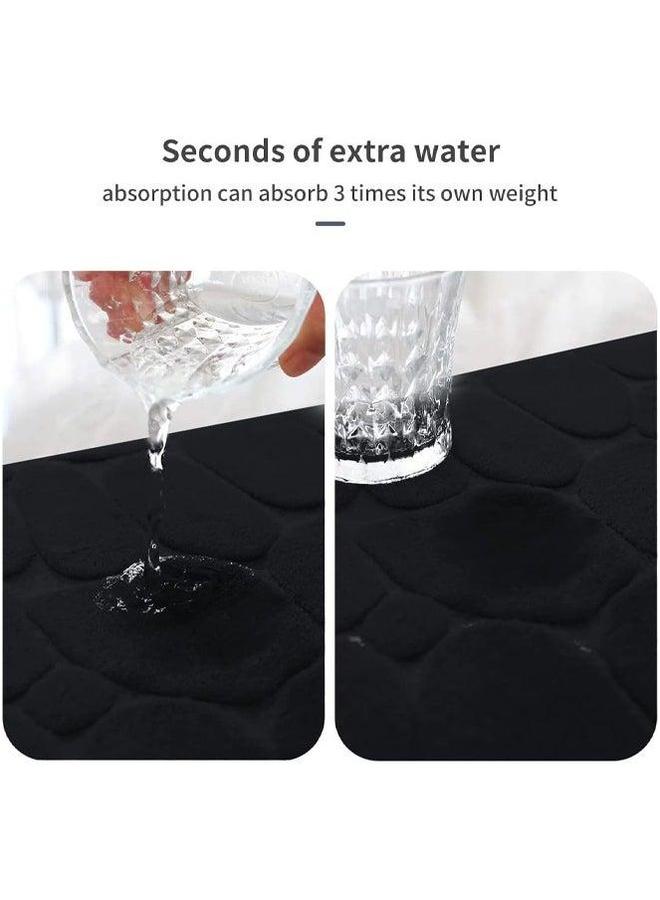 HOMESTAR Bathroom Rugs Sets 3 Piece, Cobblestone Flannel Mats Set Extra Thick, Non Slip Bath for Bathroom, Water Absorbent, Washable Tub, Toilet and Floor (Black)  - Image 3