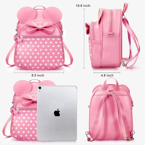 Voikukka Cute Girls Mini Mouse Backpacks for Kids Backpack Purse Pink Toddler Backpacks Small Travel Kid Daypack Women Convertible Shoulder Bag Bowknot Little Girls Children Preschool Backpack - Image 4