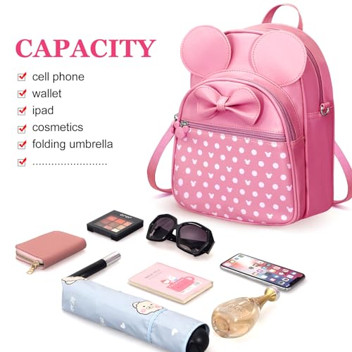 Voikukka Cute Girls Mini Mouse Backpacks for Kids Backpack Purse Pink Toddler Backpacks Small Travel Kid Daypack Women Convertible Shoulder Bag Bowknot Little Girls Children Preschool Backpack - Image 5