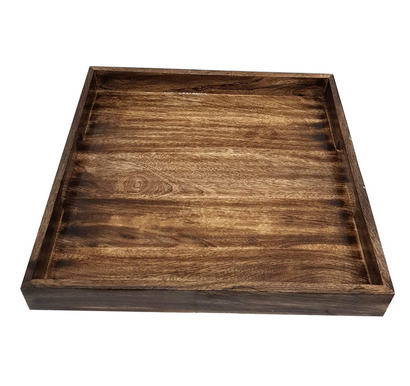 collectiblesBuy صينية تقديم خشبية مربعة ريفية مصنوعة يدويًا من خشب المانجو لصينية طاولة القهوة أو الإفطار أو ديكور المنزل أو تنظيم المزرعة القديمة