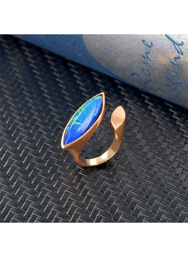 Beyond Textured Gemstones Ring, 14K Gold Plated Anti Fading Titanium Ring, Luxury Gold Ring for Women (Gold+Blue) - Image 3