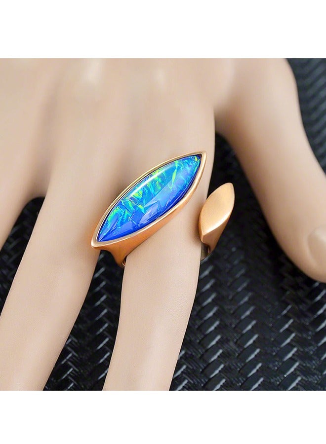 Beyond Textured Gemstones Ring, 14K Gold Plated Anti Fading Titanium Ring, Luxury Gold Ring for Women (Gold+Blue) - Image 4