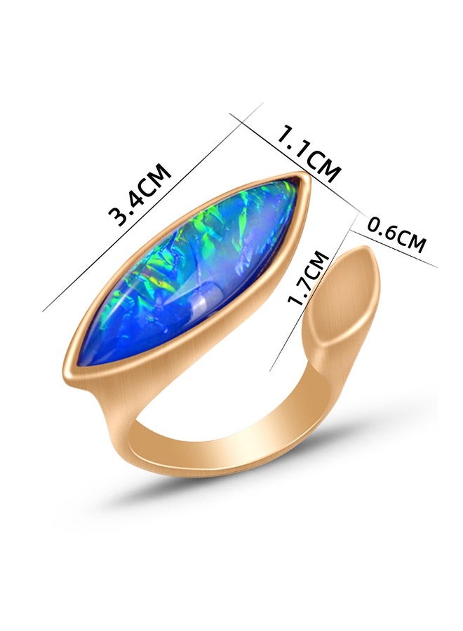 Beyond Textured Gemstones Ring, 14K Gold Plated Anti Fading Titanium Ring, Luxury Gold Ring for Women (Gold+Blue) - Image 2