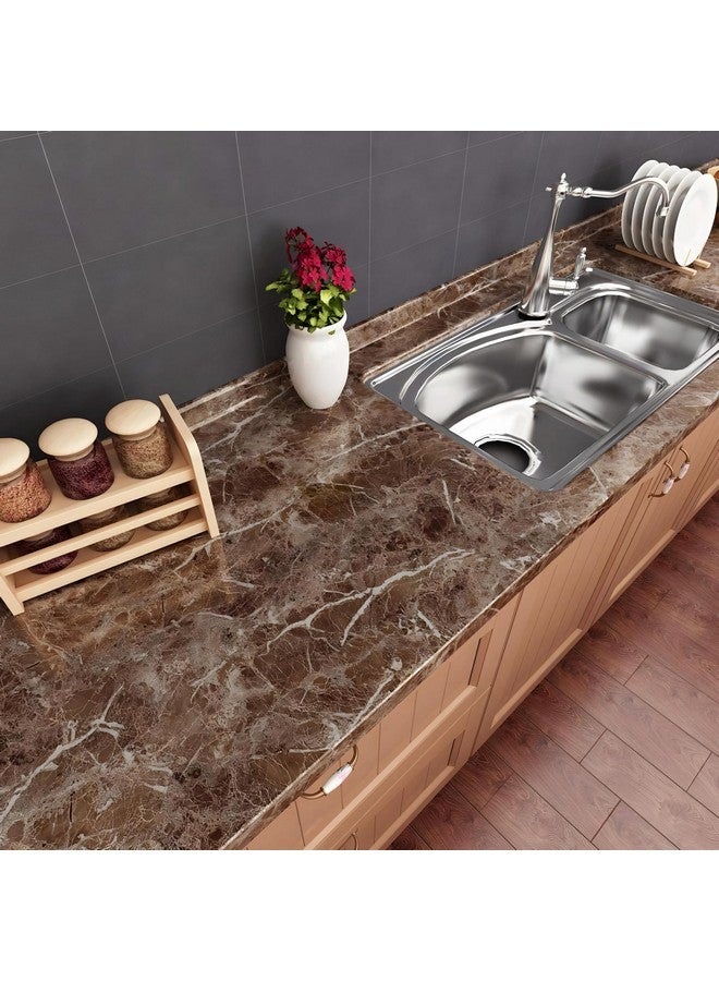 JRM Vinyl Marble Wallpaper Peel and Stick Waterproof Wallpaper for Home Kitchen Countertop Cabinet Furniture Oil Proof Kitchen Stickers (1, Dark Brown 60X200) - Image 2