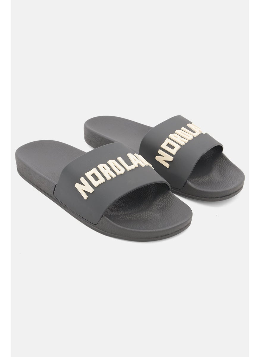 Nordland Men Slip On Brand Logo Slides, Dark Grey  - Image 1