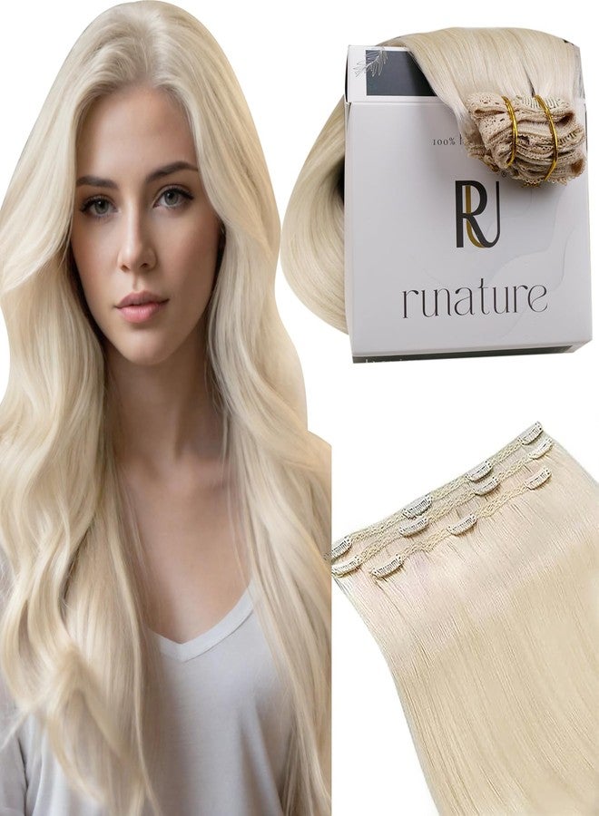 RUNATURE Clip in Hair Extensions Real Human Hair, Remy Human Hair Clip in Extensions for Women, Natural Human Hair, 10 Inch 50g 3pcs, #800 Platinum Blonde - Image 1
