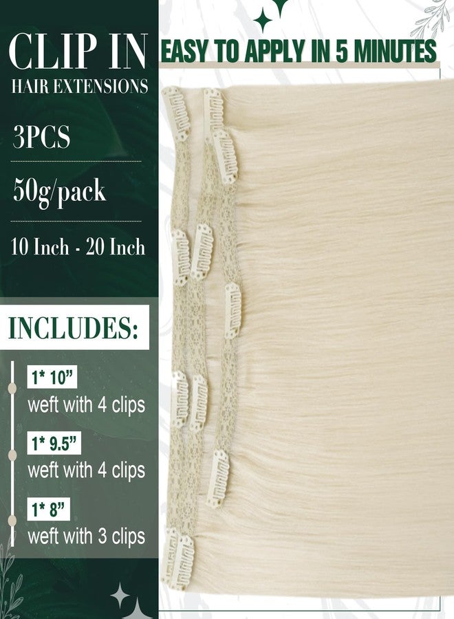 RUNATURE Clip in Hair Extensions Real Human Hair, Remy Human Hair Clip in Extensions for Women, Natural Human Hair, 10 Inch 50g 3pcs, #800 Platinum Blonde - Image 3