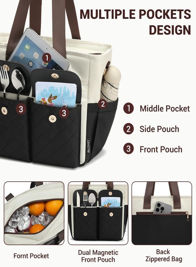 RalChyez Lunch Box for Women, Large Lunch Tote Leakproof Adult Lunch Bag Insulated Lunch Cooler Purse with Storage Pocket for Work Picnic Beach Trip Black/Brown - Image 4