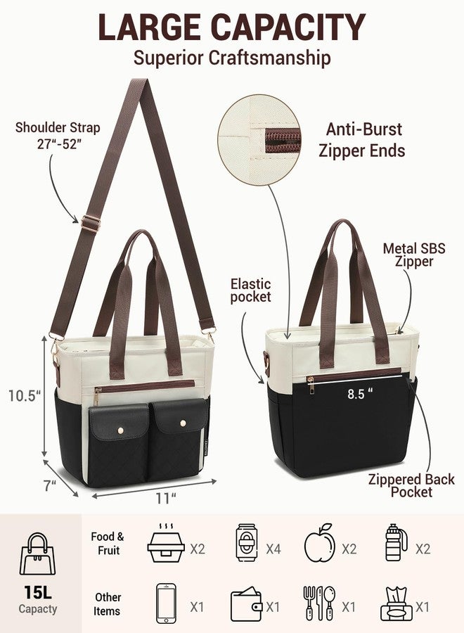 RalChyez Lunch Box for Women, Large Lunch Tote Leakproof Adult Lunch Bag Insulated Lunch Cooler Purse with Storage Pocket for Work Picnic Beach Trip Black/Brown - Image 3