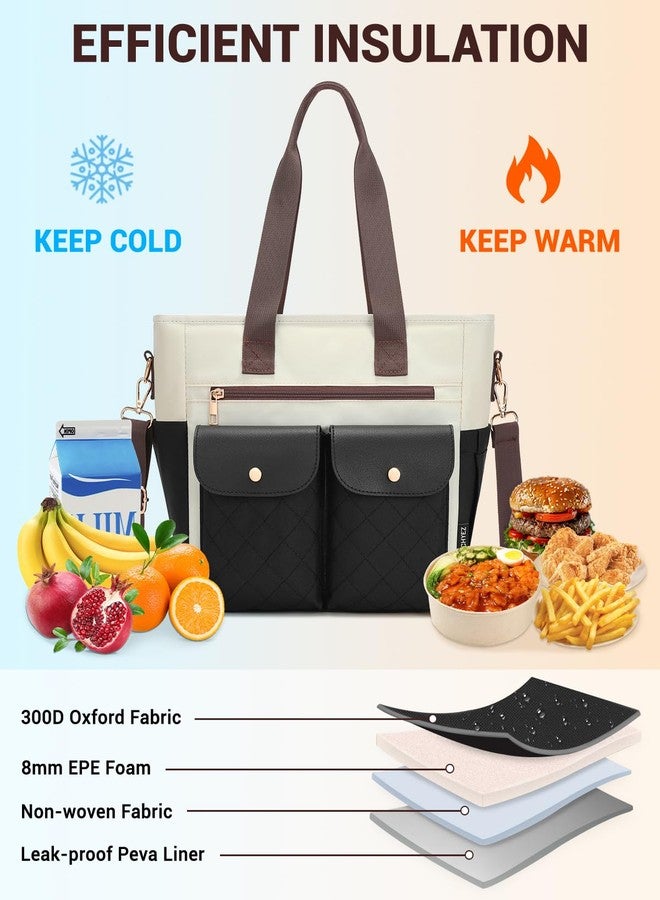RalChyez Lunch Box for Women, Large Lunch Tote Leakproof Adult Lunch Bag Insulated Lunch Cooler Purse with Storage Pocket for Work Picnic Beach Trip Black/Brown - Image 5