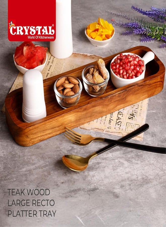 Crystal Teak Wood Large Recto Platter Tray | Wooden Serving Tray | Rustic Tray for Serving, Decoration, Storage |for Breakfast, Party, Restaurant, Coffee | Size :30 * 19 cm - Image 2