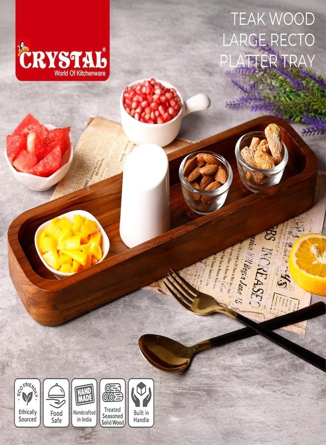 Crystal Teak Wood Large Recto Platter Tray | Wooden Serving Tray | Rustic Tray for Serving, Decoration, Storage |for Breakfast, Party, Restaurant, Coffee | Size :30 * 19 cm - Image 3