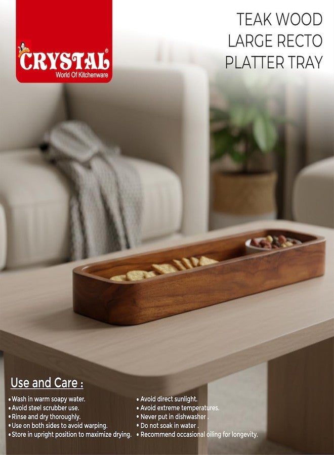 Crystal Teak Wood Large Recto Platter Tray | Wooden Serving Tray | Rustic Tray for Serving, Decoration, Storage |for Breakfast, Party, Restaurant, Coffee | Size :30 * 19 cm - Image 5