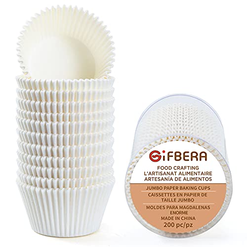 Gifbera Jumbo White Cupcake Liners Greaseproof Paper 200Count  Gifbera Odorless Muffin Baking Cups Cupcake Wrappers for Wedding Birthday Celebration Occasion 