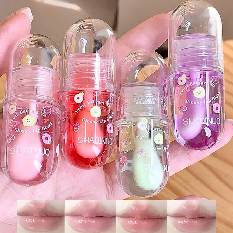 4 Pcs Hydrating Cute Lip Gloss Oil SetFruit Flavored Lip GlossMoisturizing Tinted Lip OilLip Care for Girls