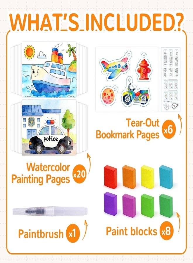 YPLUS Paint with Water Coloring Book for Toddlers, Mess Free Watercolor Painting Set with Brush, 26 Pages & 8 Color Palettes, DIY Art Craft Travel Toy Gift for Kids Ages 1-3 2-4 4-6 (Vehicles) - Image 2