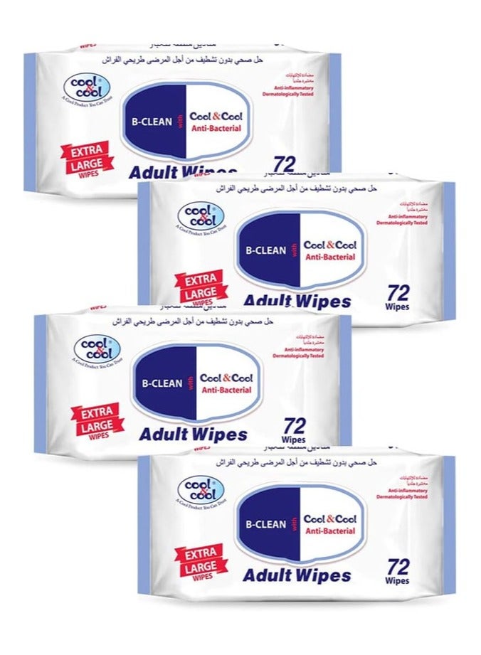 Cool & Cool Extra Large Size Adult Cleaning Wipes 4 x 72 Wipes  - Image 1