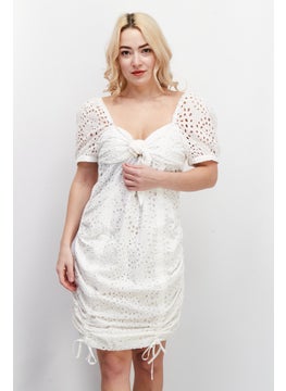 Women Embroidered Mini Party Dress, White