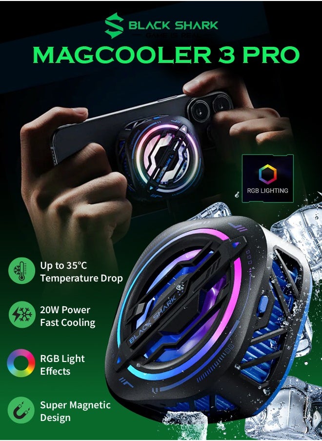 BLACK SHARK - Independent Super Magnetic Design MagCooler 3Pro Cooling Up to 35°C,High Speed Fan,App Control Customize Cooling Settings and RGB LED Effects BR33- Black - Image 1