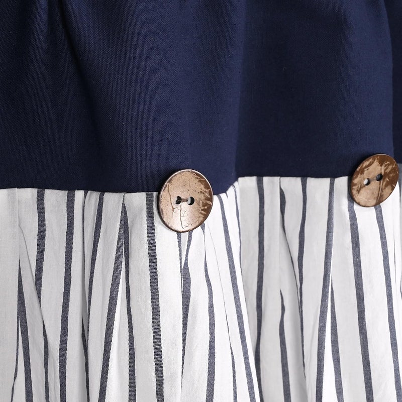 DOSLY IDÃ‰ES Farmhouse Navy Blue Button Valance, Striped Pleated Design with Coconut Buttonsï¼ŒMulti-Room Window Treatment for Kitchen Living Room Bedroom, 52" W x 18" L - Image 2