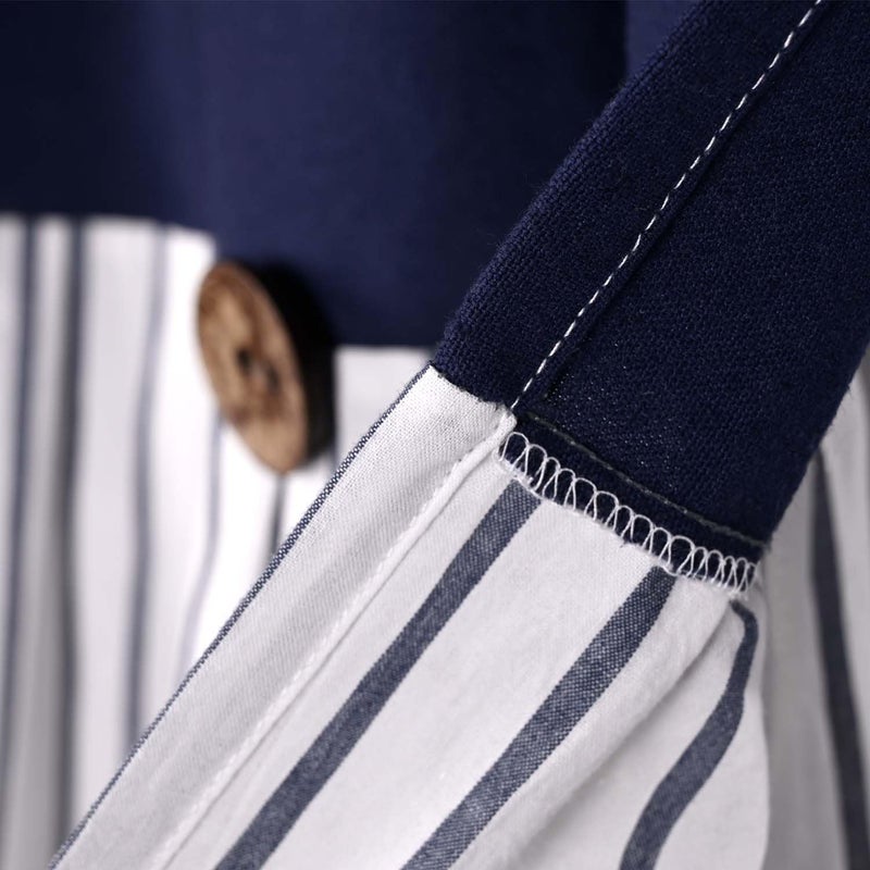 DOSLY IDÃ‰ES Farmhouse Navy Blue Button Valance, Striped Pleated Design with Coconut Buttonsï¼ŒMulti-Room Window Treatment for Kitchen Living Room Bedroom, 52" W x 18" L - Image 5