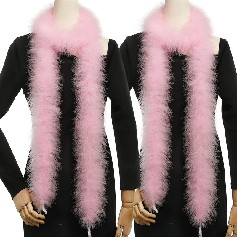 Holmgren Pink Marabou Feather Boas - 2 Pcs 25g 2 Yards Feathers Boa for Women, DIY Clothing, Kids Party Dress Up, Home Wedding Decor (Pink) - Image 1