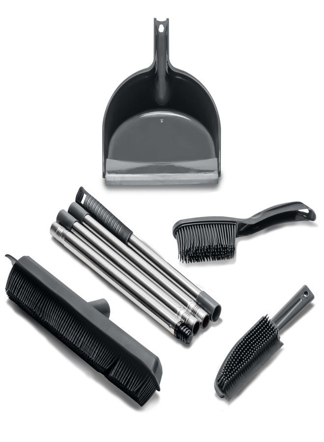 OVENTE Rubber Broom Carpet Rake for Pet Hair, Fur Remover Brush with Squeegee, Portable Detailing Lint Comb, 50” Adjustable Handle, Cleaning Tool Set for Rug, Tile and Hardwood Floor, Grey CT2504GY - Image 1