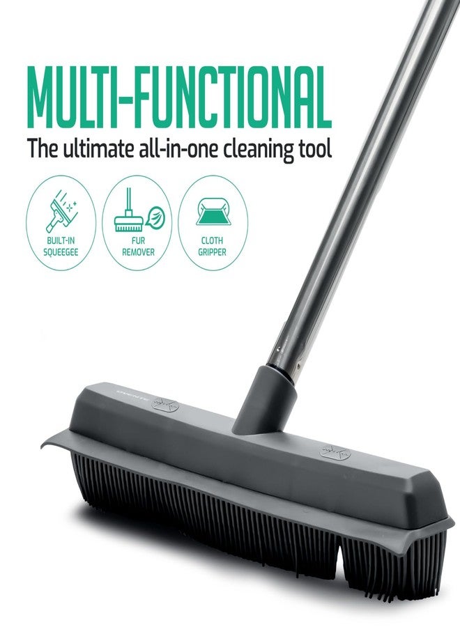 OVENTE Rubber Broom Carpet Rake for Pet Hair, Fur Remover Brush with Squeegee, Portable Detailing Lint Comb, 50” Adjustable Handle, Cleaning Tool Set for Rug, Tile and Hardwood Floor, Grey CT2504GY - Image 2