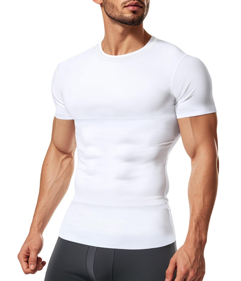 TAILONG Short Sleeve Compression Shirt Men - Shapewear Slimming Undershirt Body Shaper Tank Top Workout Shirts White - Image 1