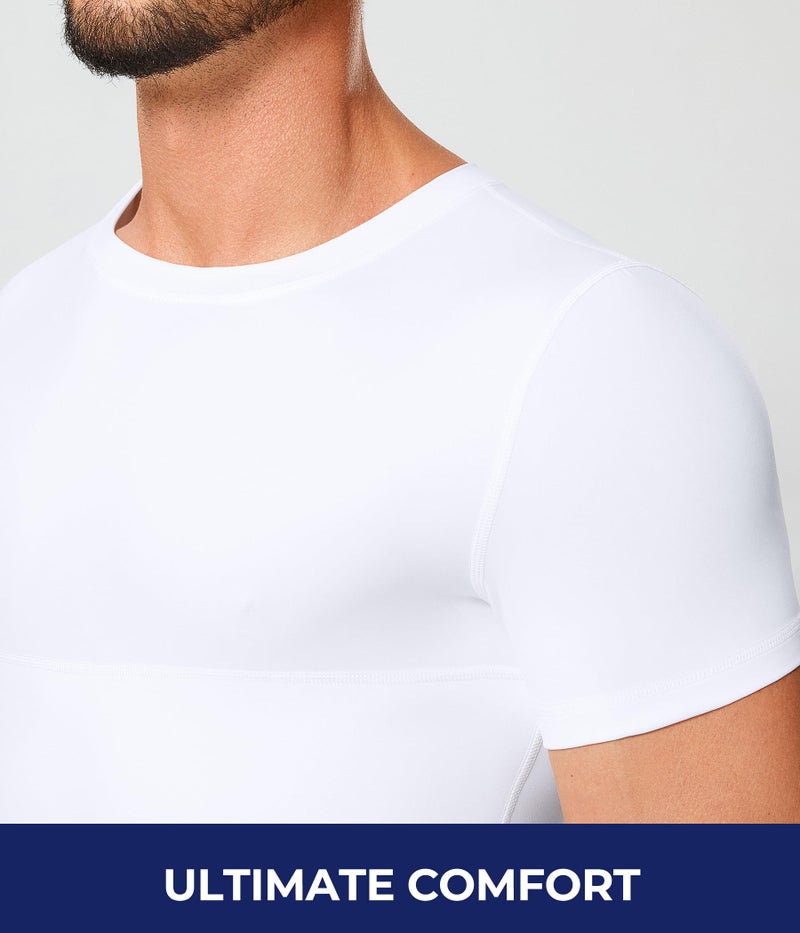 TAILONG Short Sleeve Compression Shirt Men - Shapewear Slimming Undershirt Body Shaper Tank Top Workout Shirts White - Image 3
