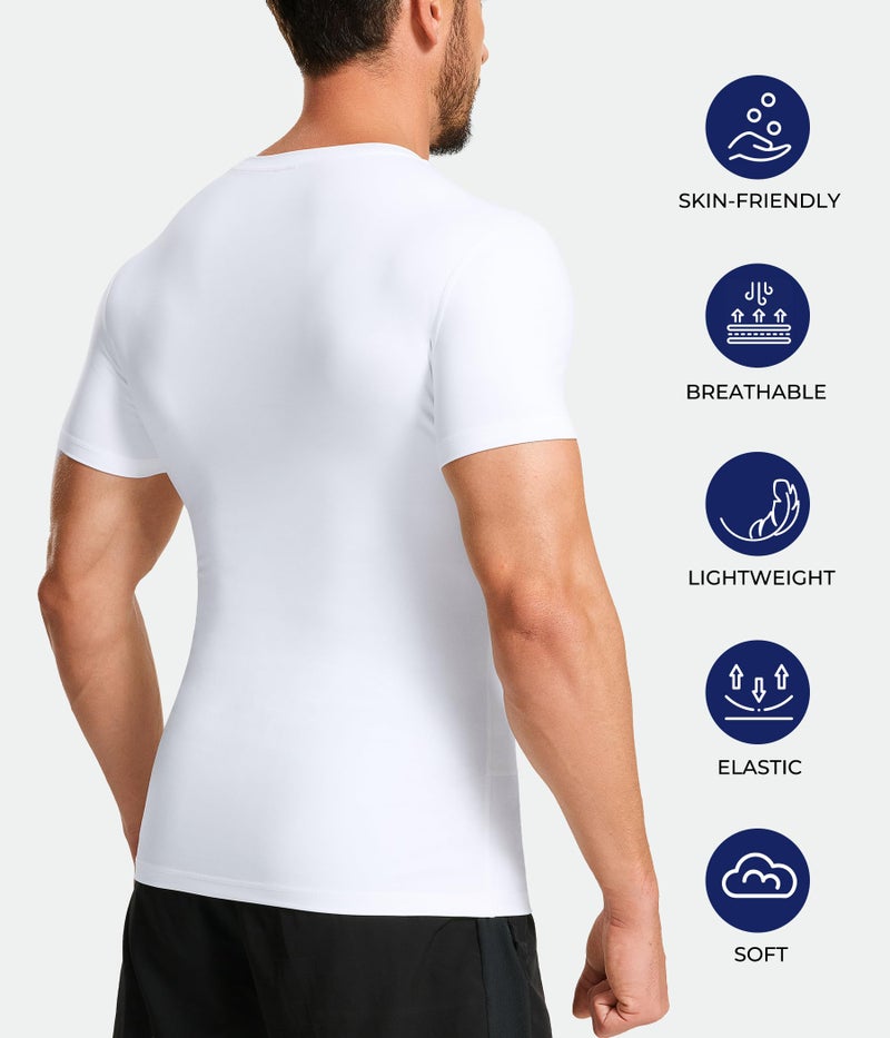 TAILONG Short Sleeve Compression Shirt Men - Shapewear Slimming Undershirt Body Shaper Tank Top Workout Shirts White - Image 5