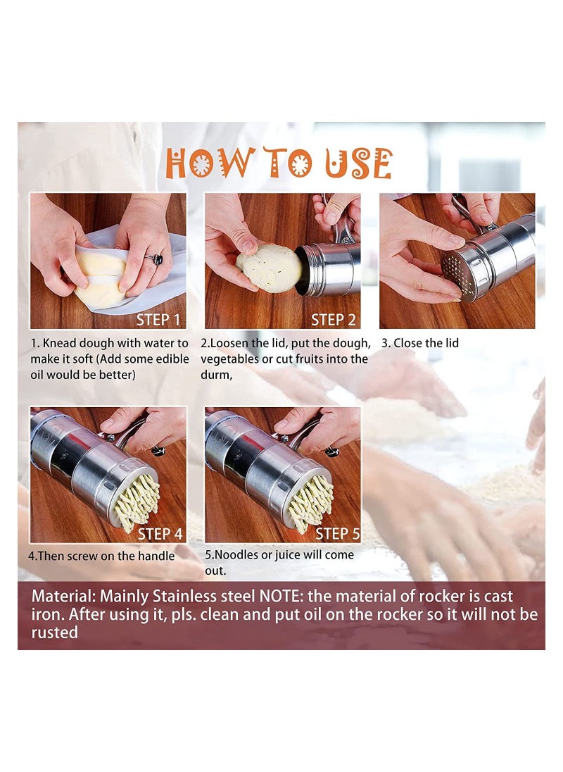 Excefore Manual Pasta Maker Stainless Steel Noodle Maker Juice Extractor Fruit Juicer Press Pasta Press Machine With 5 Models Stainless Steel Hand-Crank Spaghetti Fettuccine Noodle Dough Press Machine  - Image 5