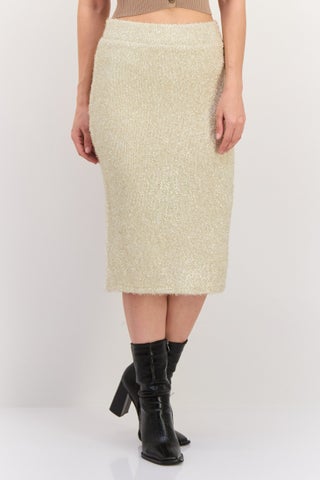 Women Textured Midi Skirt, Gold