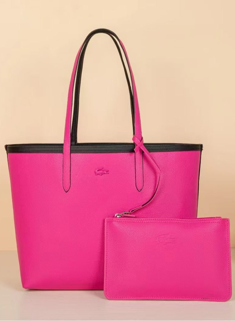 LACOSTE Lacoste Women's Double sided Two tone Large Capacity Handbag, Fashionable Multi functional, Black/Deep Pink  - Image 2