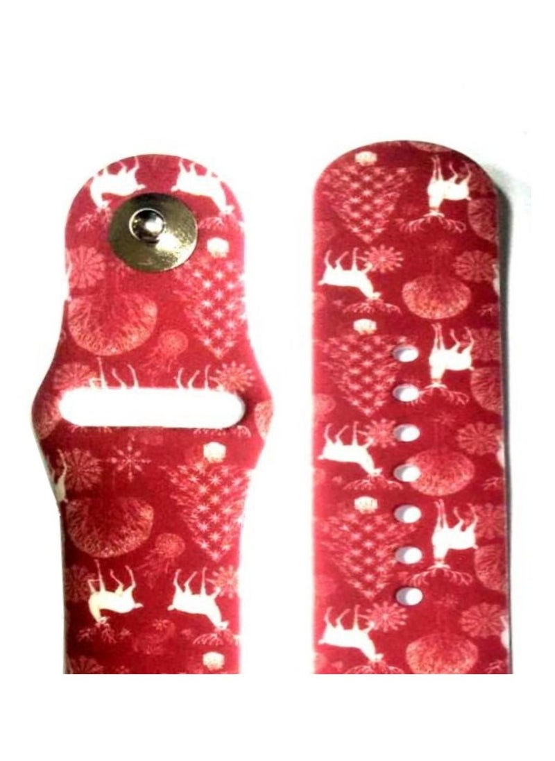 YOMNA - Cute Deer Print  Band Compatible with Apple Watch 38mm 40mm 41mm 42mm 44mm Bands, Colorful Red Deer Printed Silicone Sport Strap Wristbands for iWatch-Red - Image 1