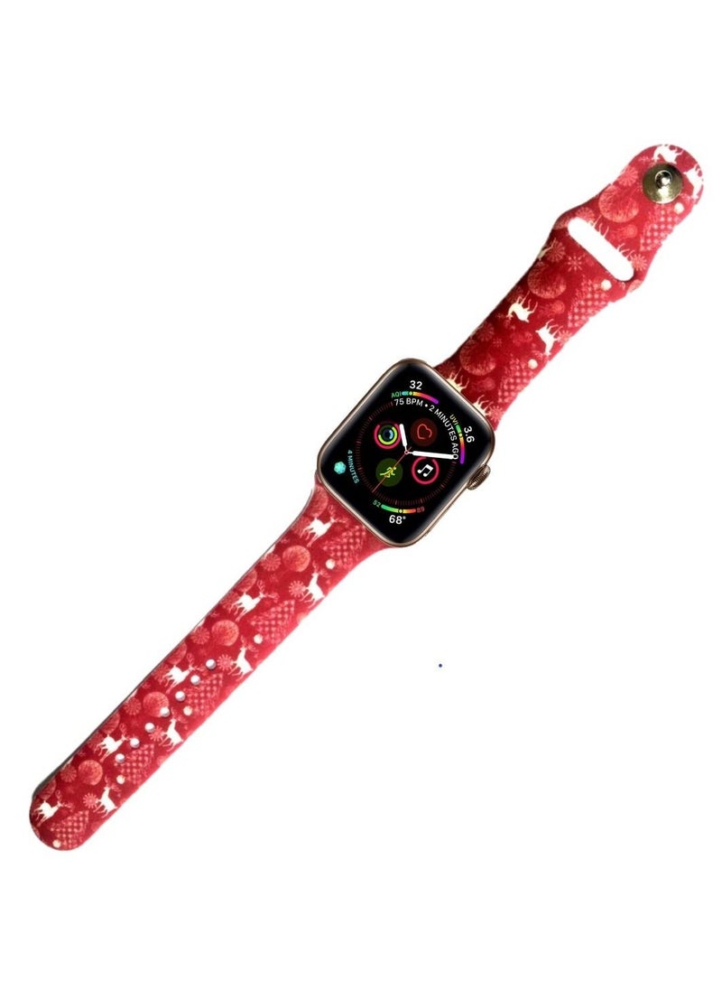 YOMNA - Cute Deer Print  Band Compatible with Apple Watch 38mm 40mm 41mm 42mm 44mm Bands, Colorful Red Deer Printed Silicone Sport Strap Wristbands for iWatch-Red - Image 1