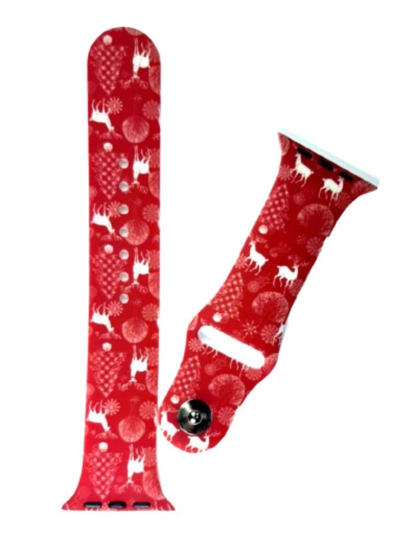 YOMNA - Cute Deer Print  Band Compatible with Apple Watch 38mm 40mm 41mm 42mm 44mm Bands, Colorful Red Deer Printed Silicone Sport Strap Wristbands for iWatch-Red - Image 1